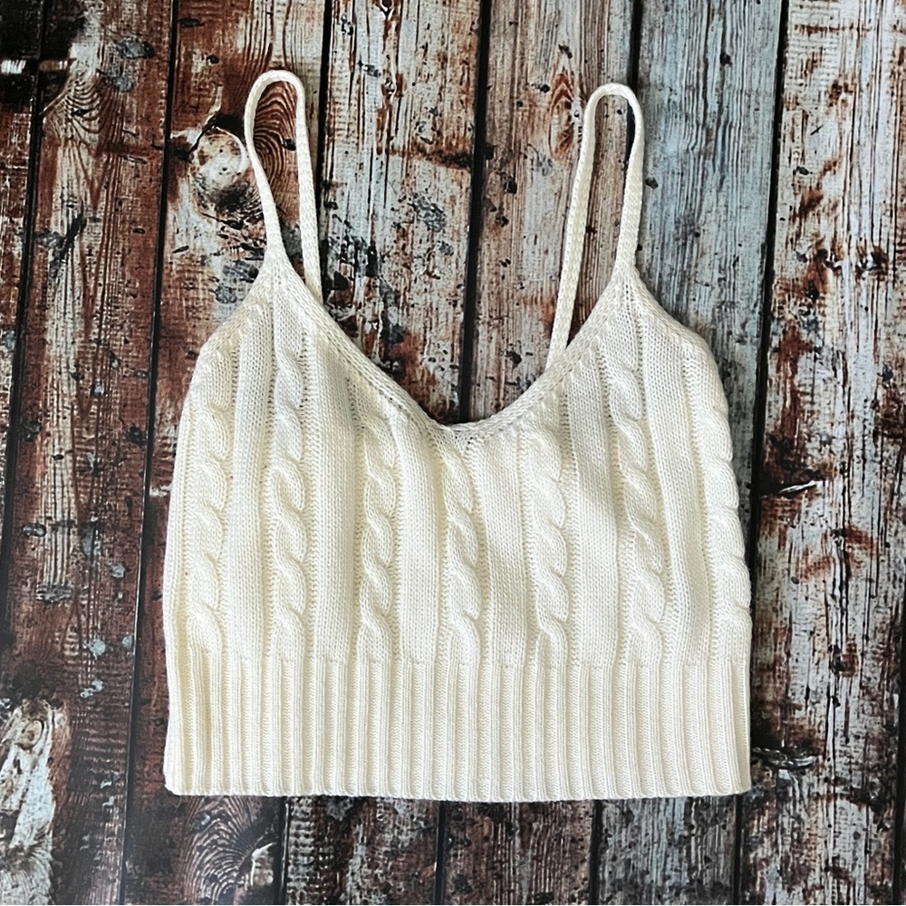 Cream Cable Cropped Knit Tank Top